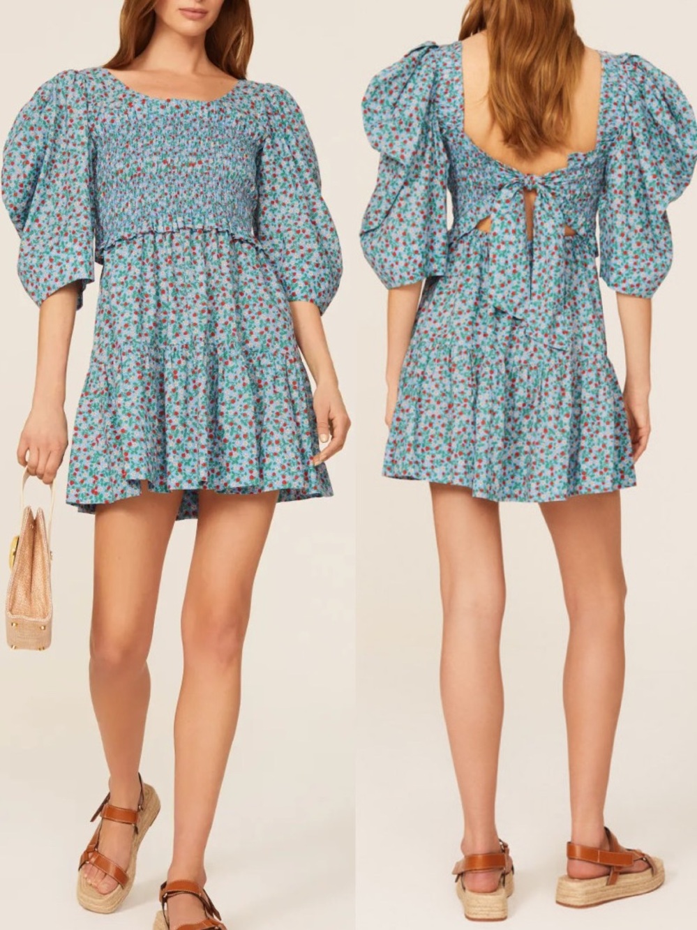 Sea New York x Liberty Fabric Lilly Strawberry Puff Sleeve Mini Dress